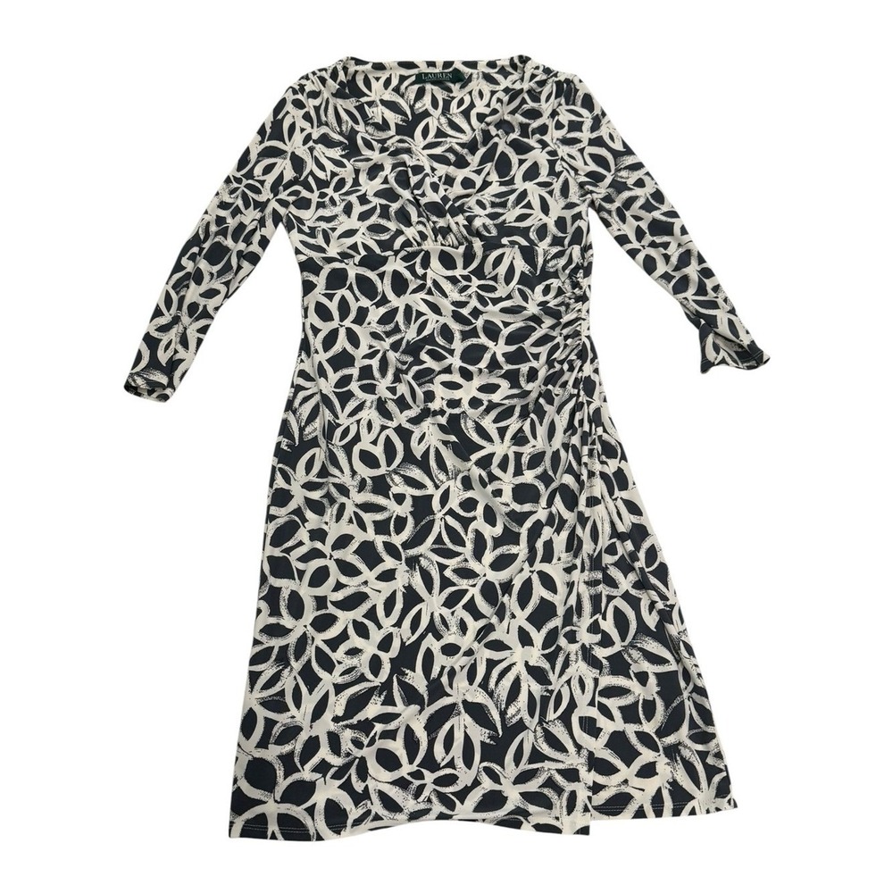Ralph Lauren Womens Dark Grey and White Floral Pattern 3/4 Sleeve Dress Size 10 - Picture 2 of 6